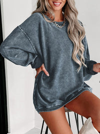 Thumbnail for Round Neck Dropped Shoulder Sweatshirt - T - 1 COLOR -