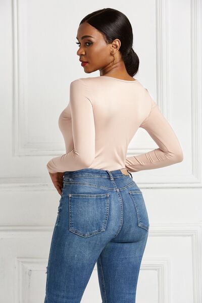 Half Zip Scoop Neck Long Sleeve Bodysuit - T - 10 COLORS -