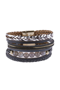 Thumbnail for Riah Fashion - Leather Braided Beads Wrap Magnetic Bracelet - 9 COLORS -