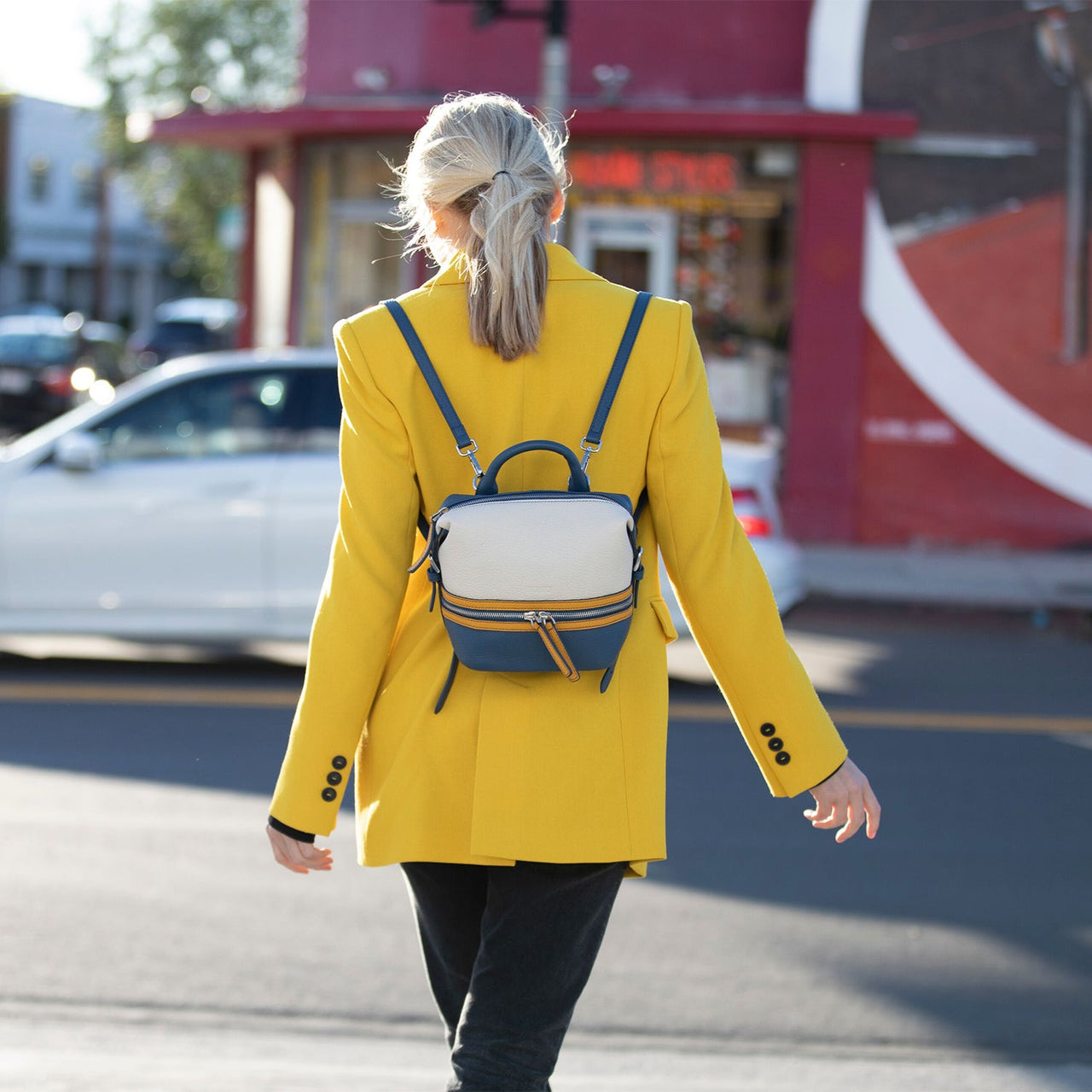 Ashley Small Off White Leather Backpack -