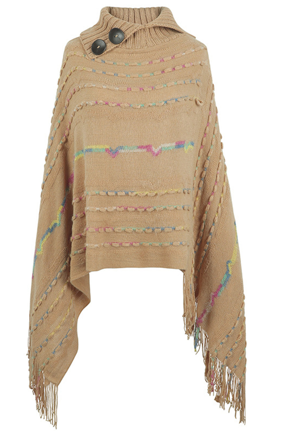 Cloak Sleeve Fringe Detail Poncho - T - 6 COLORS -