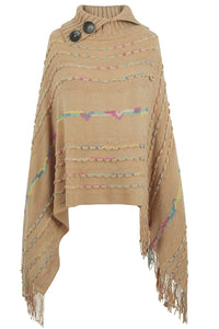 Thumbnail for Cloak Sleeve Fringe Detail Poncho - T - 6 COLORS -