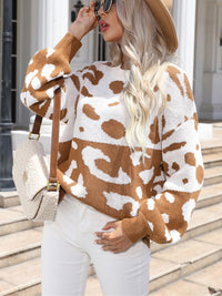 Thumbnail for Leopard Drop Shoulder Sweater - K - 1 COLOR -