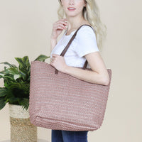 Thumbnail for Riah Fashion - Off Pink Straw Tote Bag - 1 COLOR -