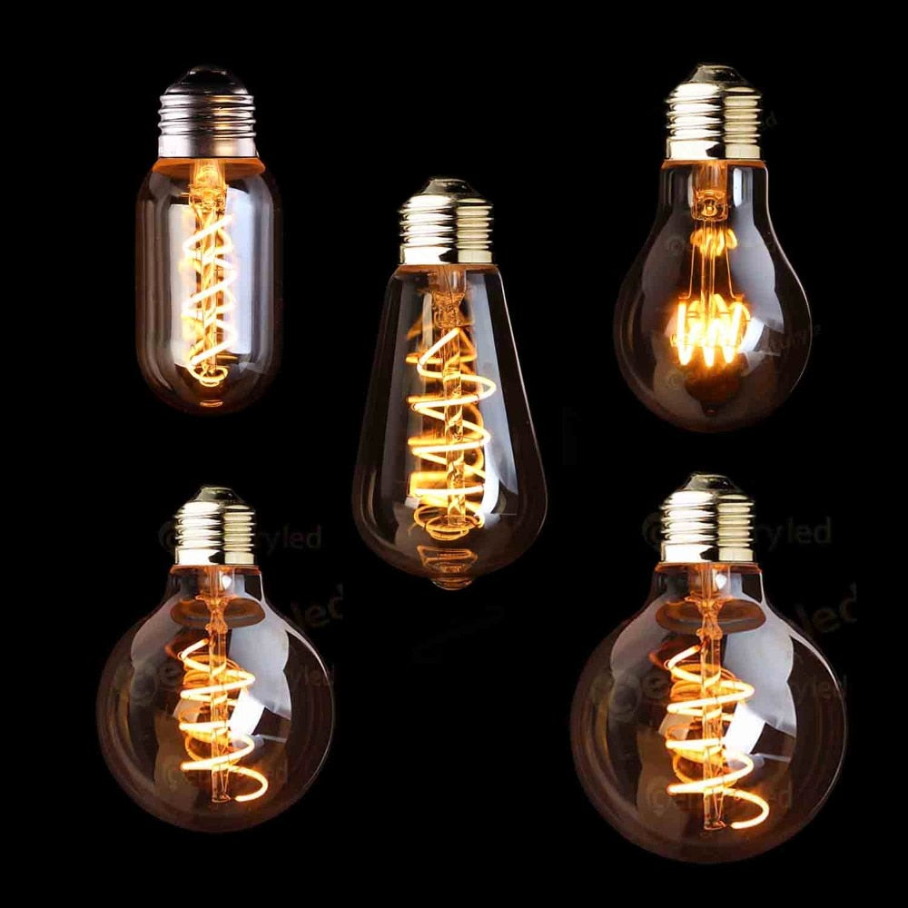 Retro Dimmable LED Edison Bulb E27 3W Gold Spiral Filament ST64 G125 Ampoule LED Lamp Incandescent Chandelier Decorative Lighting - [15 DAY DELIVERY] - 13 BULB TYPES - 2 WATTAGES -