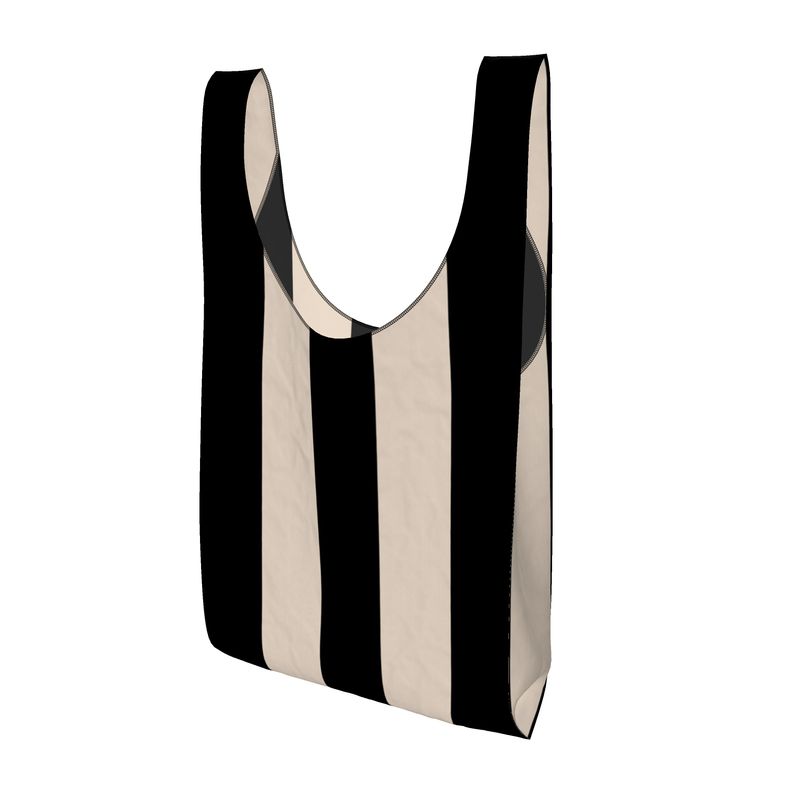 OOTO - BLACK AND BEIGE STRIPED - Parachute Shopping Bag - 1 COLOR -