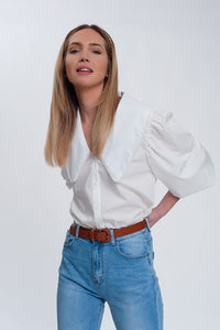 Thumbnail for Q2 - Oversized Collared Shirt in White - 1 COLOR