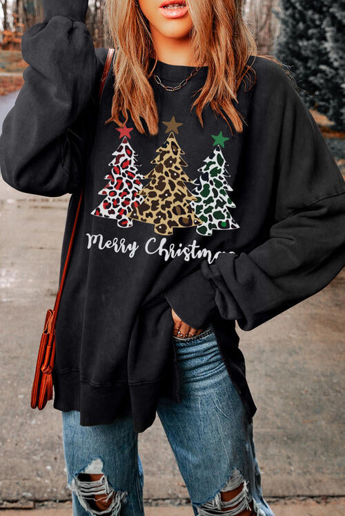 MERRY CHRISTMAS - Graphic Dropped Shoulder Sweatshirt - T - 1 COLOR -