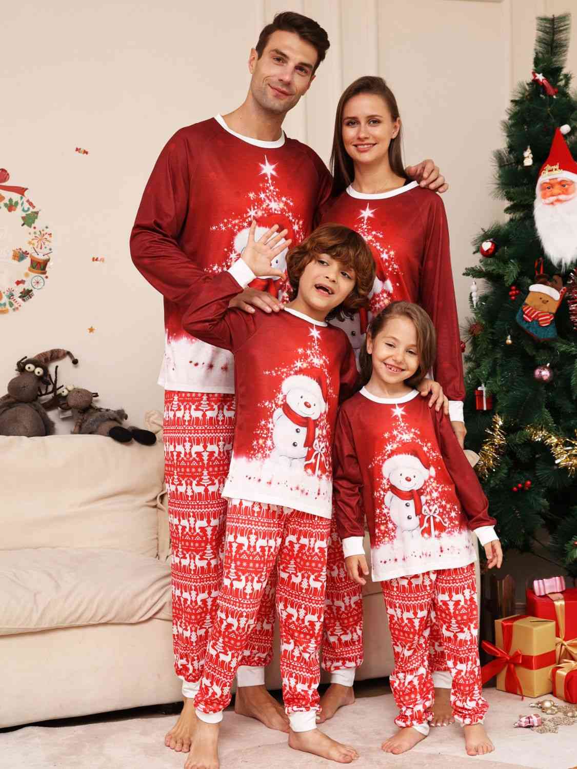 WOMEN Full Size Snowman Top and Pants Set - T -