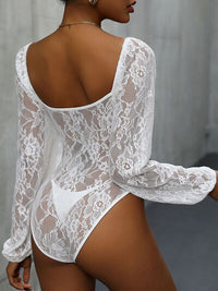 Thumbnail for Lace Balloon Sleeve Bodysuit - T - 2 COLORS -