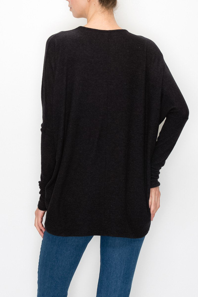 Stylespect - Cutout Front Long Sleeve Top - Black - 1 COLOR -