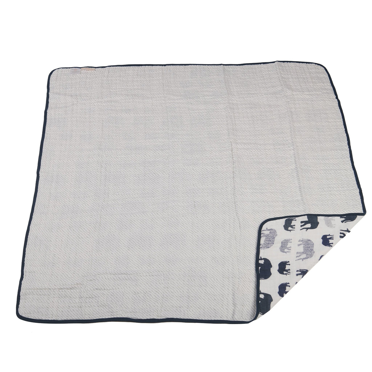 Blue Elephant and Spotted Wave Cotton Muslin Newcastle Blanket -