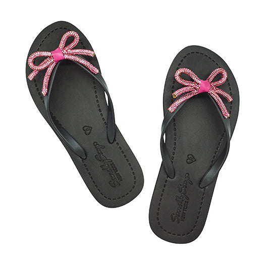 SAND BY SAYA N.Y. - Rhinestone Pink Bow - Flat Flip Flops Sandal - 2 COLORS -