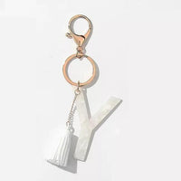 Thumbnail for Tasseled Initial Key Chain, White - 22 INITIALS -