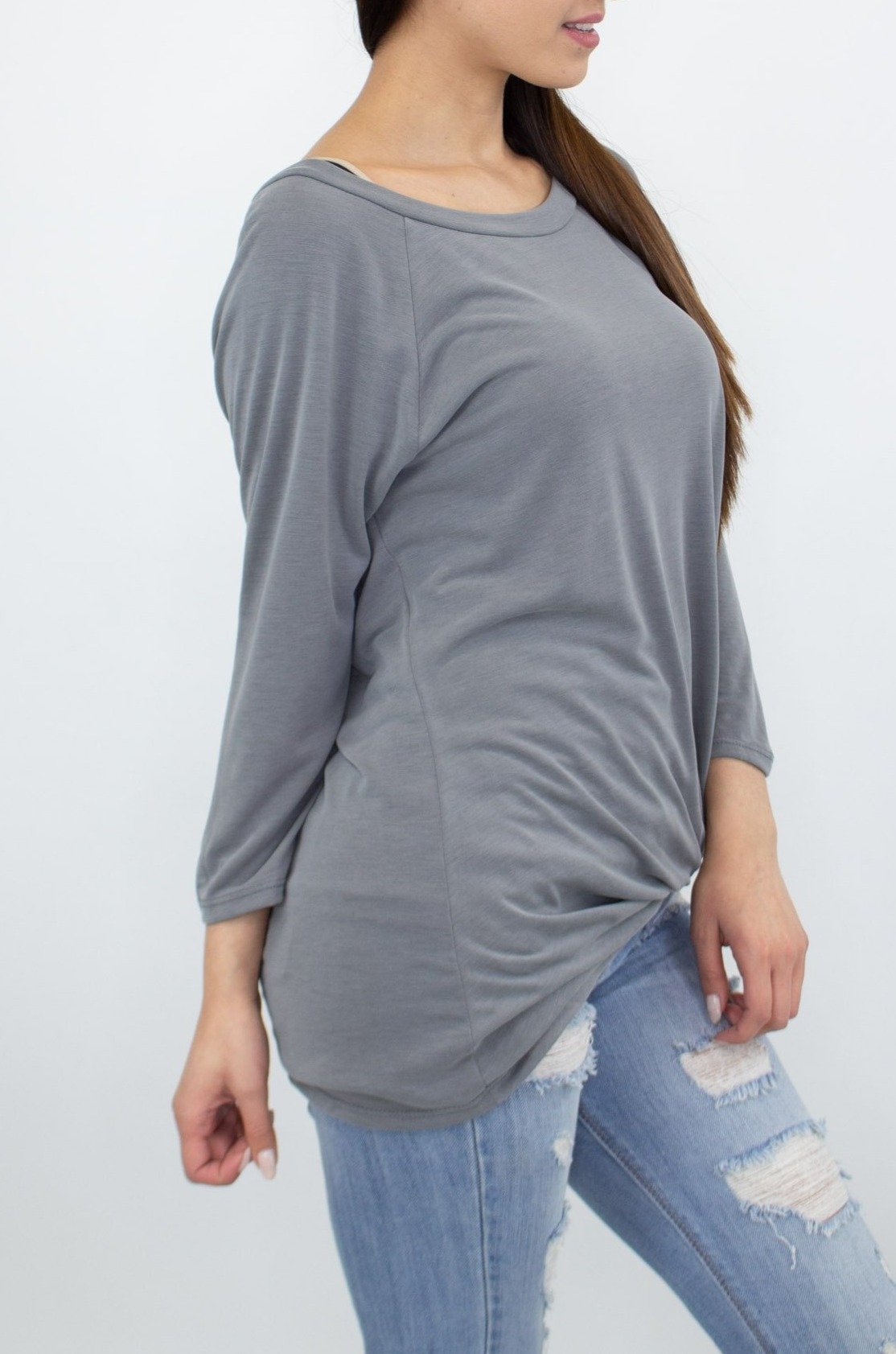 Stylespect - Twisted Front Comfortable Top - Grey - 1 COLOR -