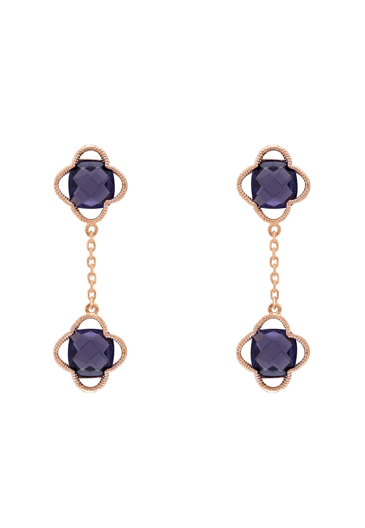 LATELITA - Open Clover Double Drop Earrings Rosegold Amethyst -