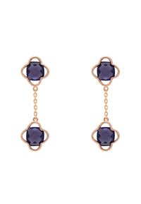 Thumbnail for LATELITA - Open Clover Double Drop Earrings Rosegold Amethyst -