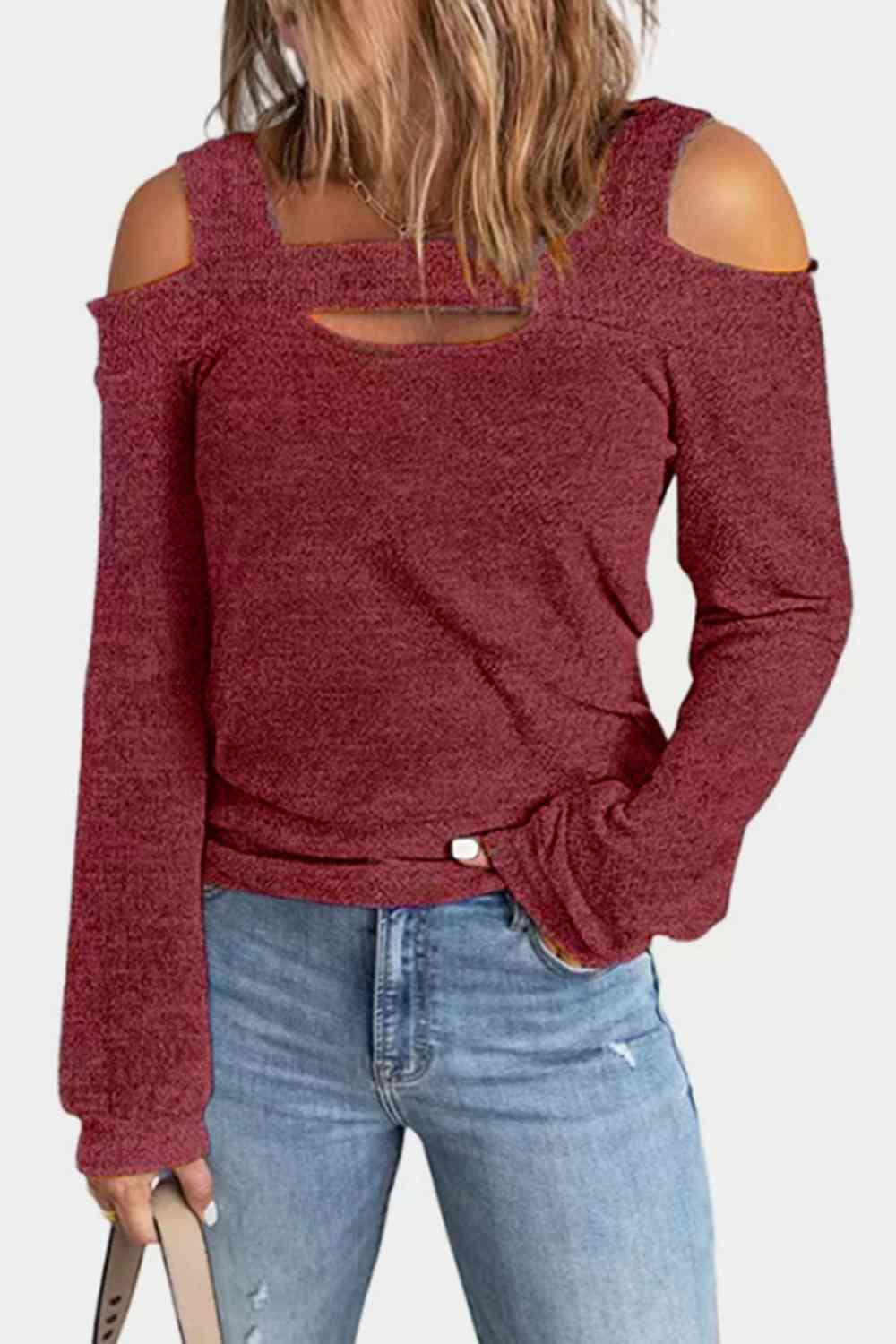 Full Size Cutout Cold Shoulder Blouse - T - 6 COLORS -