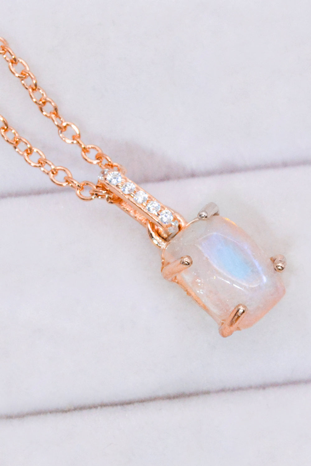 Natural Moonstone 4-Prong Pendant Necklace - T - 2 FINISHES -