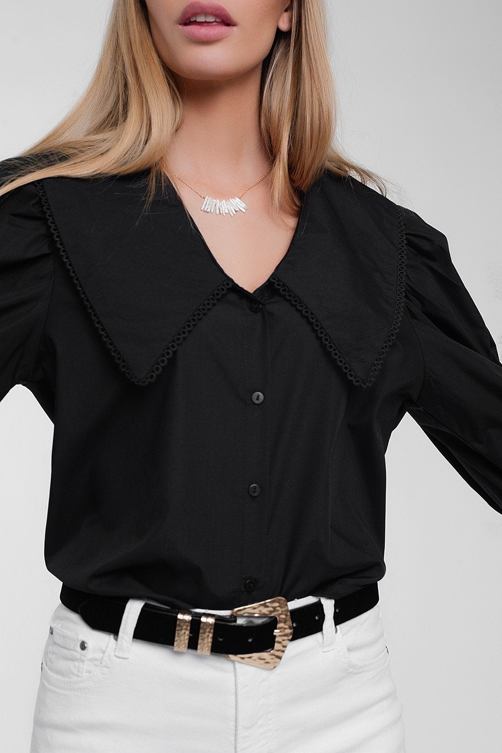 Q2 - Oversized Collared Shirt in Black - 1 COLOR -