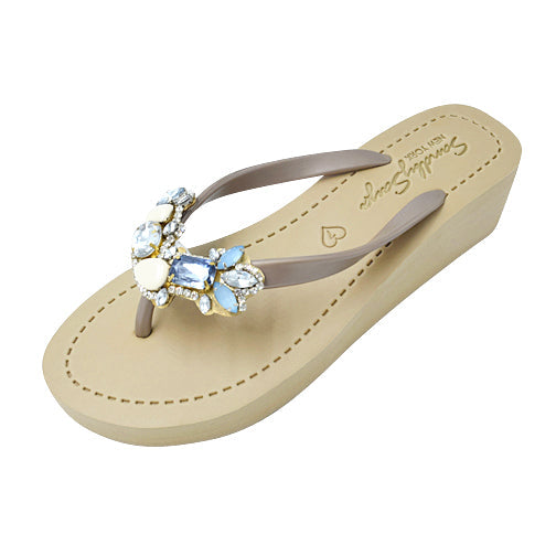 SAND BY SAYA N.Y. - Blue York- Rhinestone Mid Wedge Flip Flops - 2 COLORS -