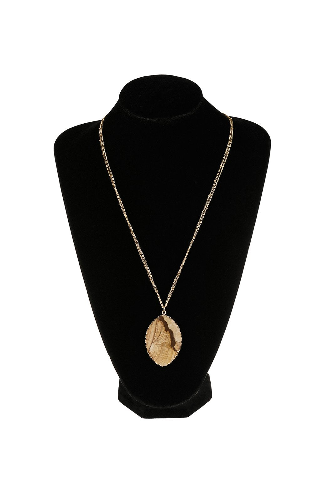 Natural Stone Wrap Oval Pendant Chain Necklace - 6 NATURAL STONES -