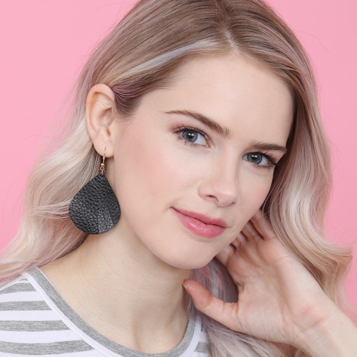 Fringed Pear Shaped Leather Earrings - 10 COLORS