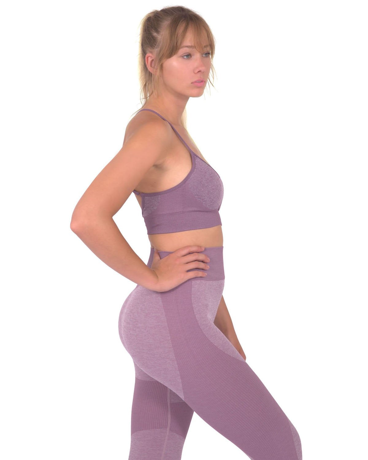 Savoy - Megara Seamless Sports Bra With Striped Band - Purple - 1 COLOR -