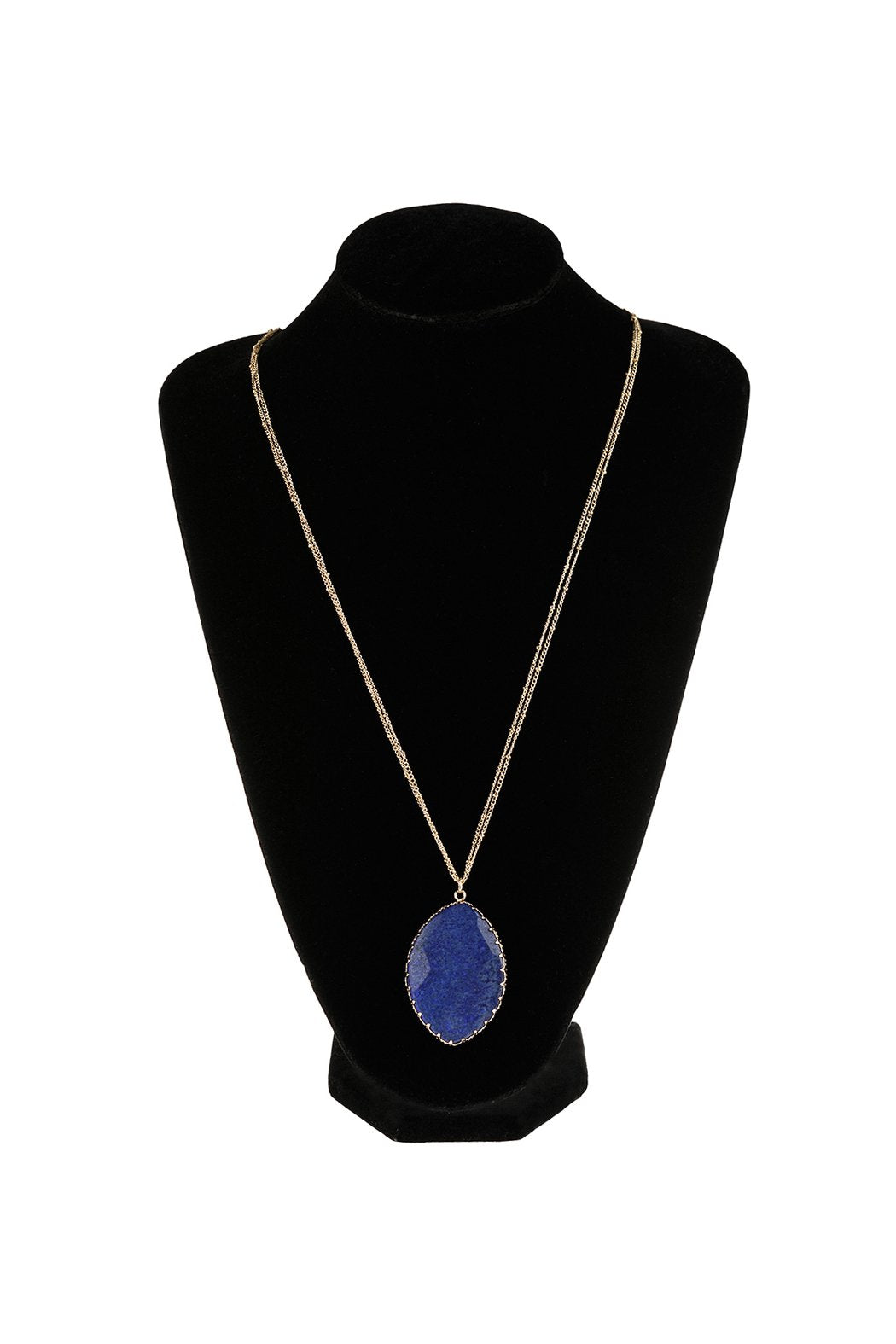 Natural Stone Wrap Oval Pendant Chain Necklace - 6 NATURAL STONES -