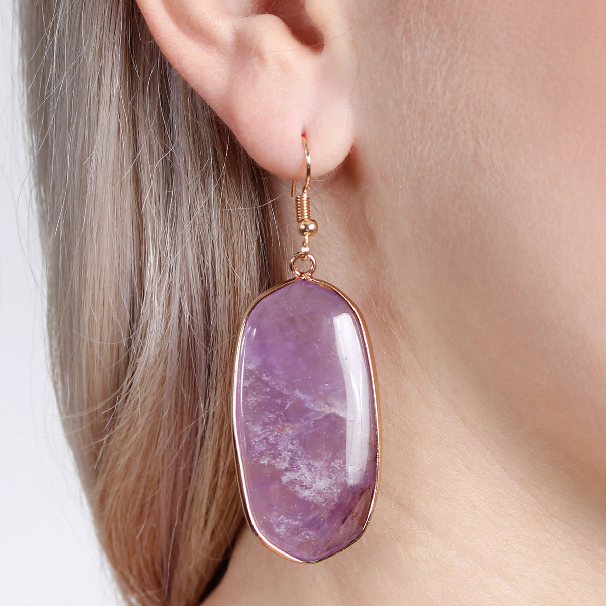 USA - Natural Oval Stone Earrings - 9 COLORS -