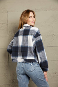 Thumbnail for Double Take Plaid Button Front Dropped Shoulder Collared Jacket - T - 2 COLORS -