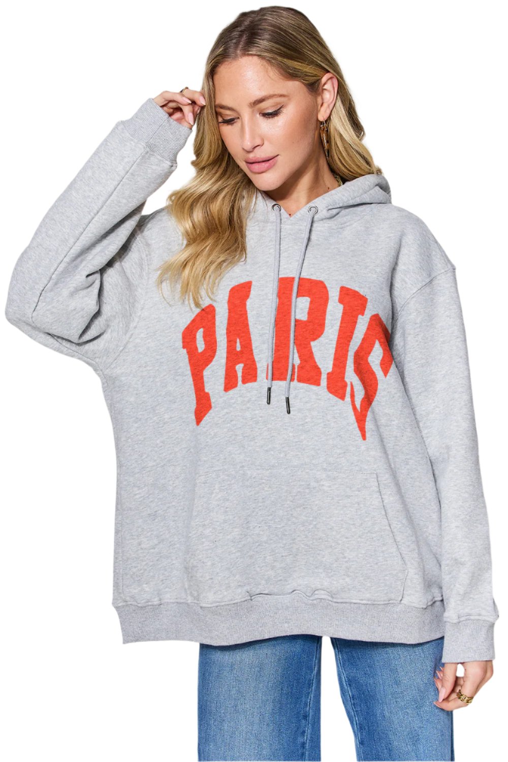 Simply Love Full Size PARIS Long Sleeve Drawstring Hoodie - T - 5 COLORS -