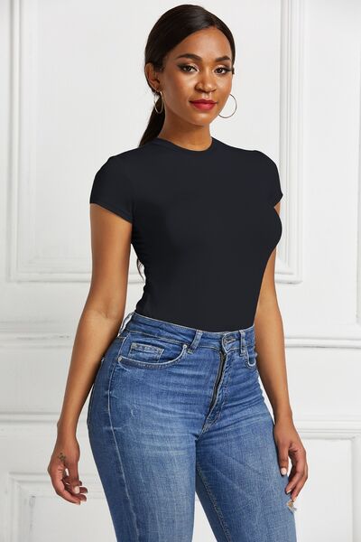 Round Neck Short Sleeve Bodysuit - T - 9 COLORS -