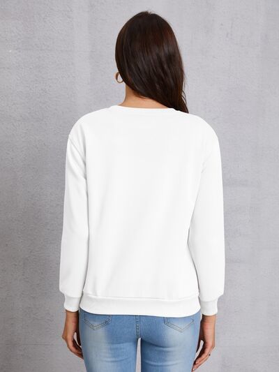 Heart Round Neck Dropped Shoulder Sweatshirt - T - 3 COLORS -