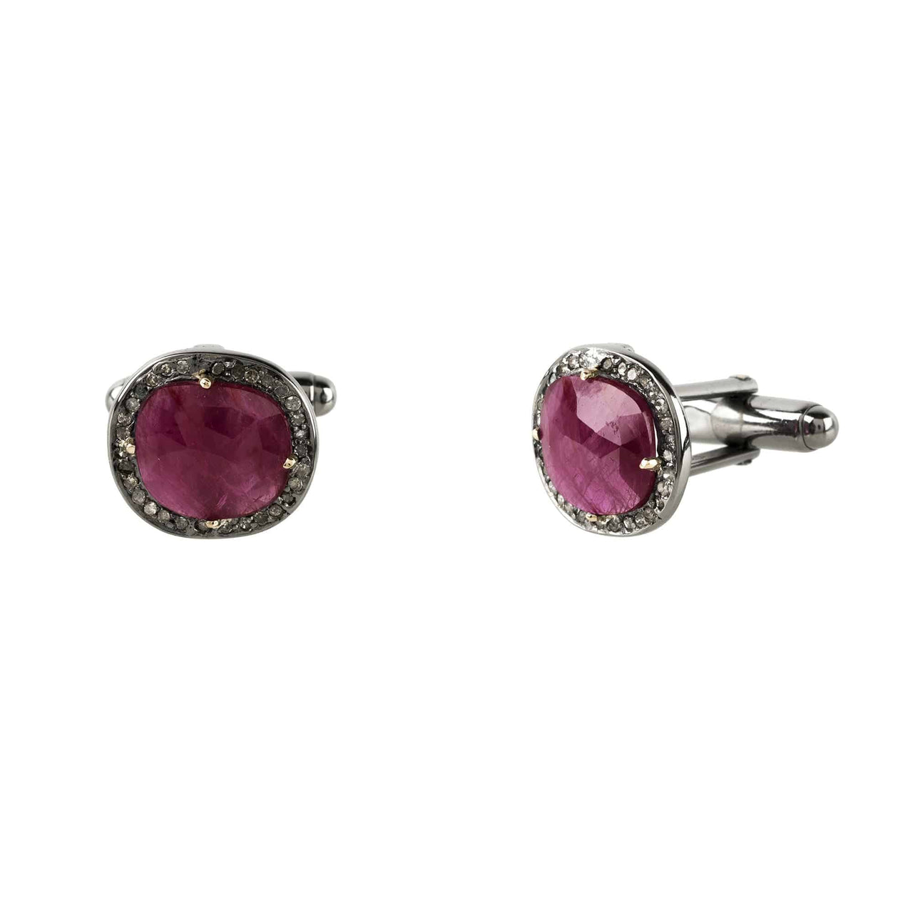 LATELITA - Ruby Cufflinks / Oxidized Silver Champagne Diamonds -