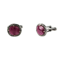 Thumbnail for LATELITA - Ruby Cufflinks / Oxidized Silver Champagne Diamonds -