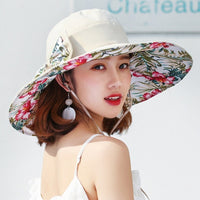 Thumbnail for Reversible Summer Hat for Women - large Brim - Beach hat - Sun Hat - England Style  Bow Fedora Hat - [14 DAY DELIVERY] - 5 COLORS -