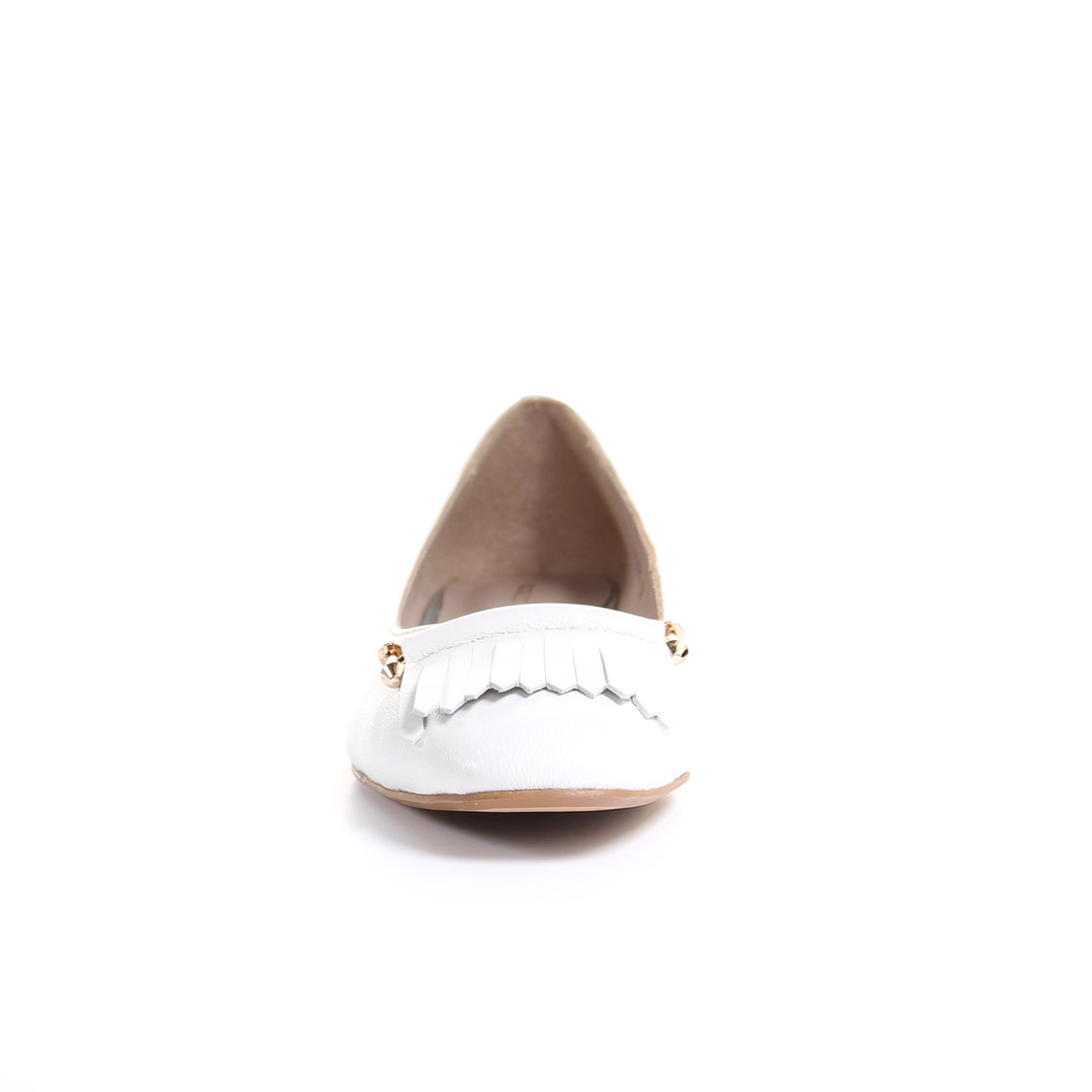 Tassel Leather Square Toe Ballerina (White)