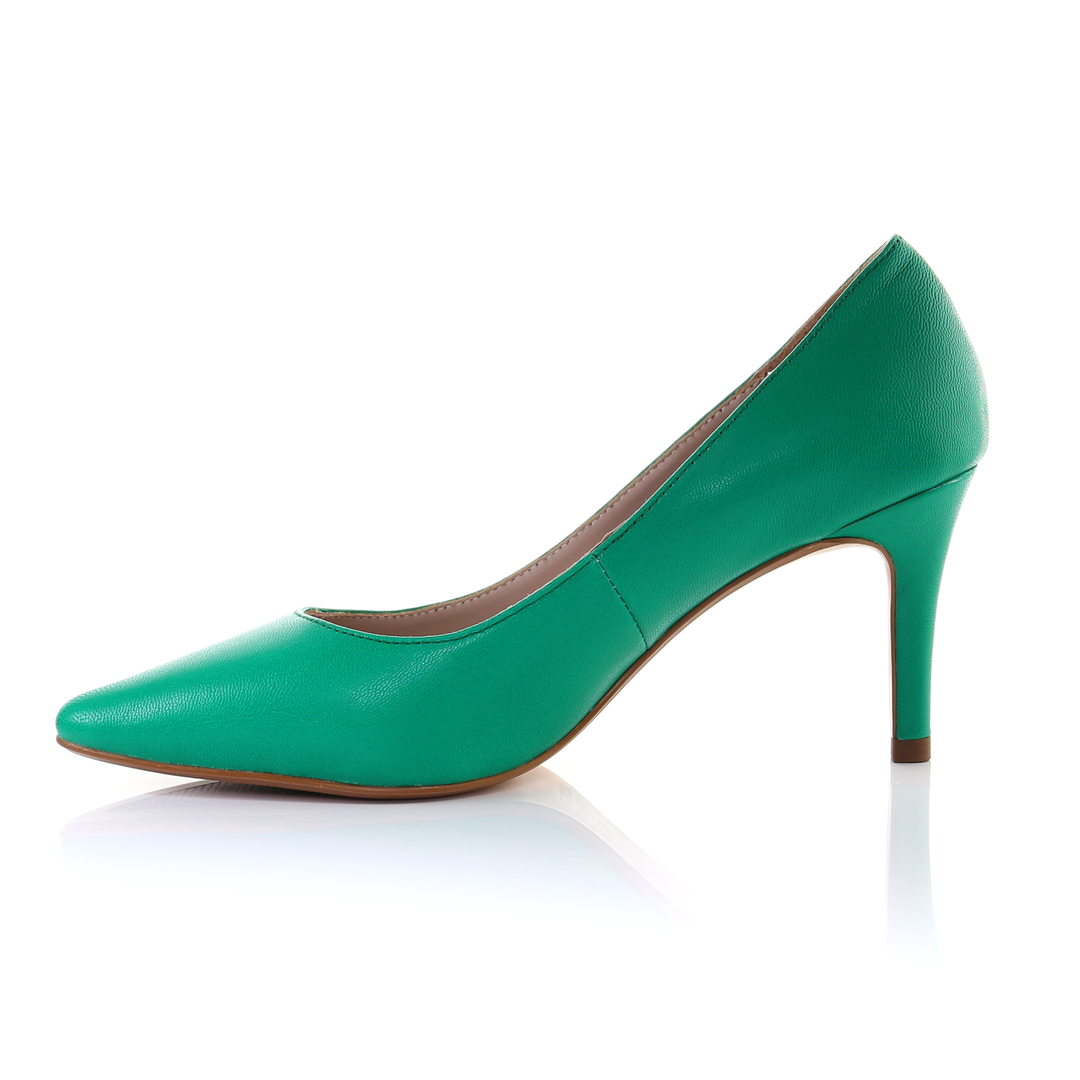 Leather 8cm Pin Heel Pointed Toe Pumps-Green