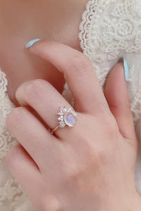 Thumbnail for Natural Moonstone 18K Rose Gold-Plated 925 Sterling Silver Ring - T - SIZES 6 THRU 9 -