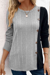 Thumbnail for Contrast Long Sleeve Knit Top - T - 6 COLORS -