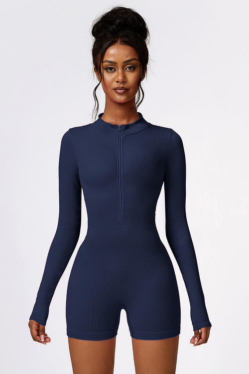 Half Zip Long Sleeve Active Romper - T - 5 COLORS -