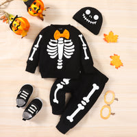 Thumbnail for Skeleton Pattern Round Neck Sweatshirt and Bone Pattern Pants Set - 3 PCS. - T - 1 COLOR -