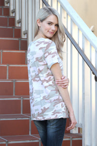 Thumbnail for Riah Fashion - Short Sleeve Vintage Camouflage Top - 1 CAMO COLOR -