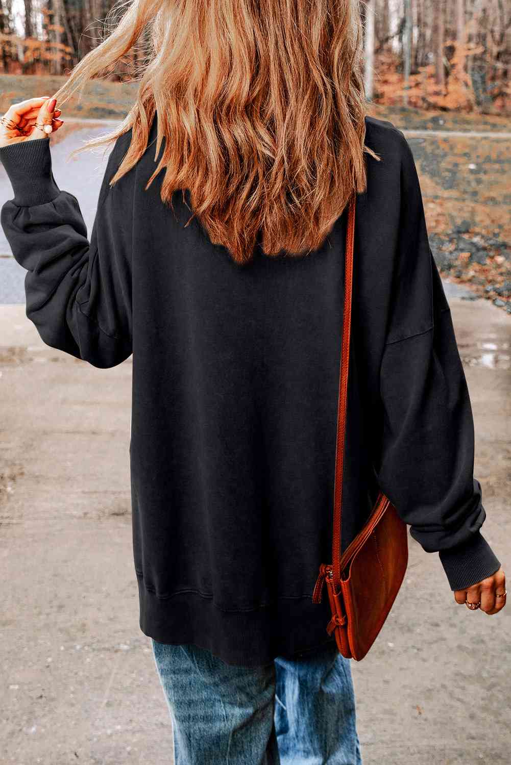 Pumpkin Print Dropped Shoulder Sweatshirt - T - 1 COLOR -