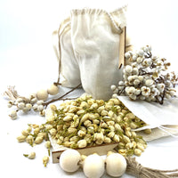 Thumbnail for Sunsum - 100% Naturally Dried Jasmine Flowers, Jute & Wooden Beaded Drawstring Sack, 1/2 Oz -