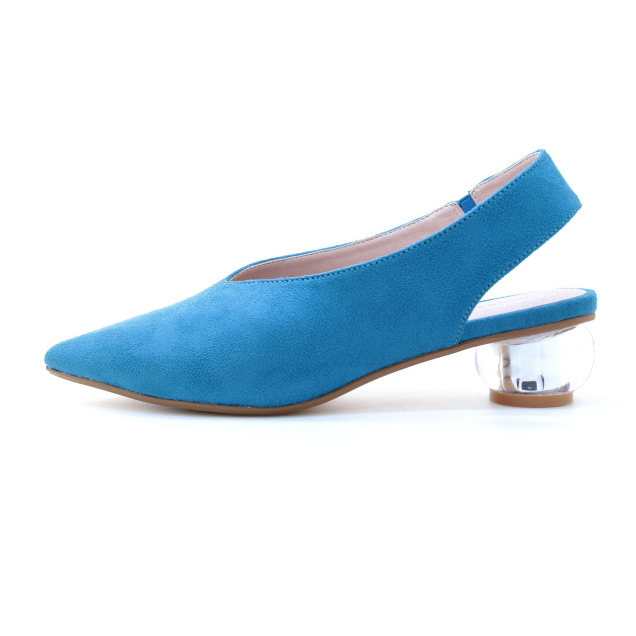 Clear Heel Suede Pointed Toe Pumps (Blue)