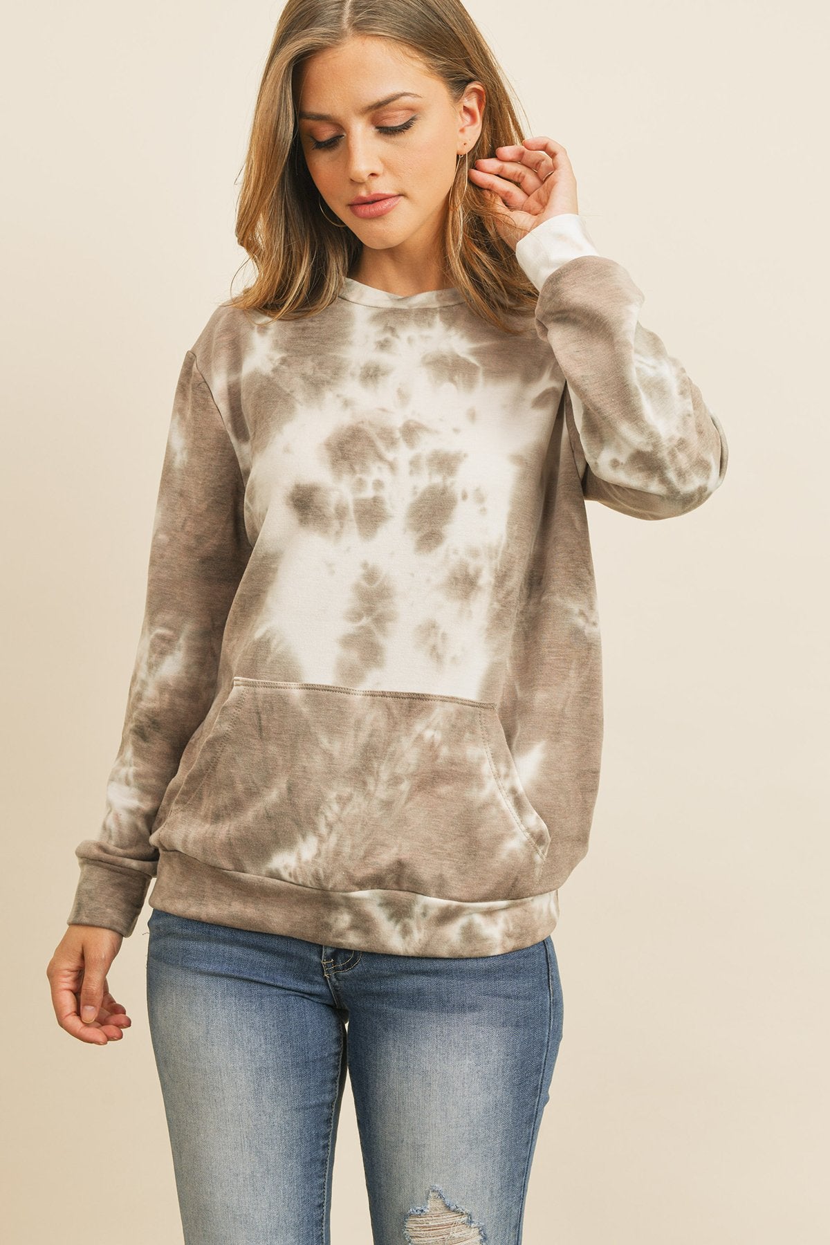 Riah Fashion - Tie Dye Long Sleeve Round Neck Top - 4 COLORS -