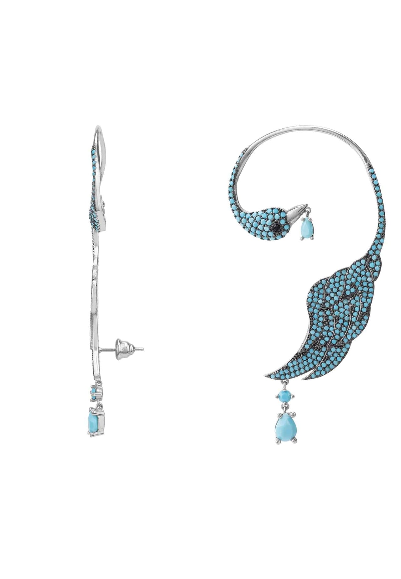 LATELITA - Bird of Paradise Ear Climber Turquoise Silver - Left -