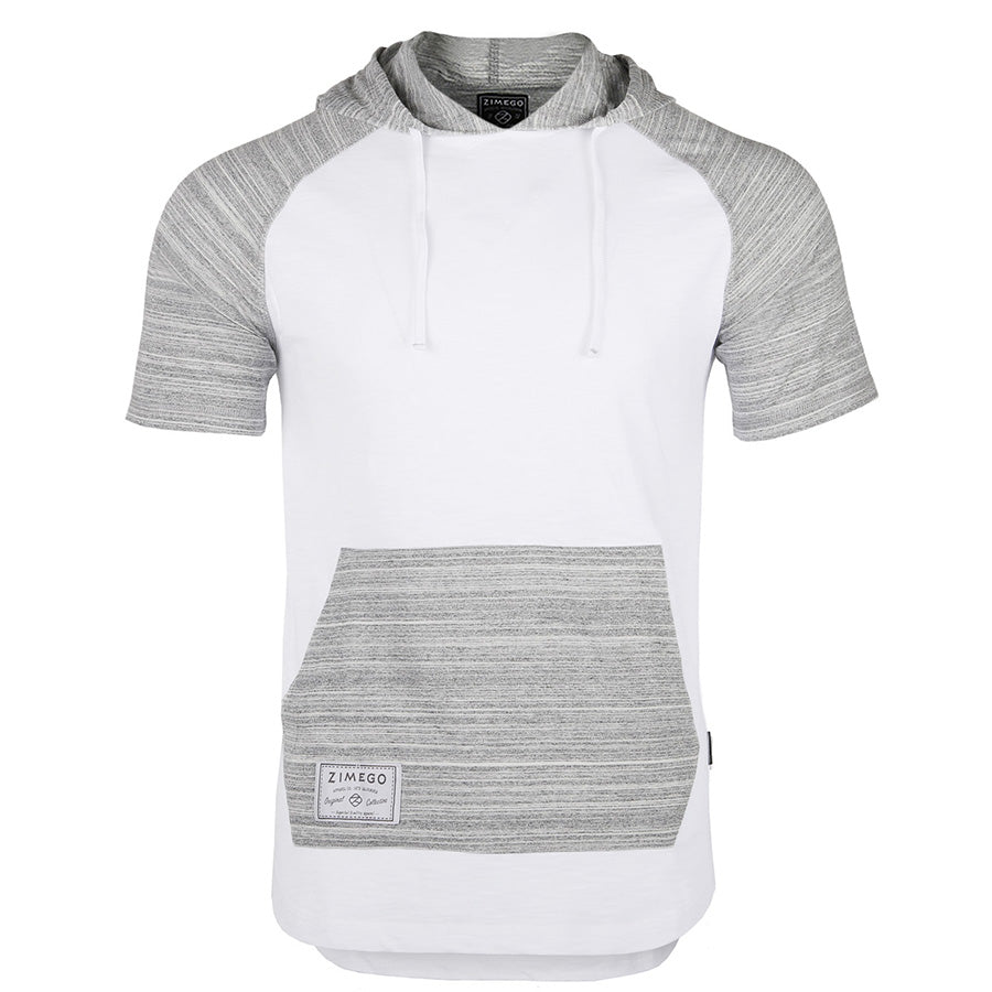 Men's Short Sleeve Raglan Hoodie Round Bottom Semi Longline T-Shirt - 1 COLOR